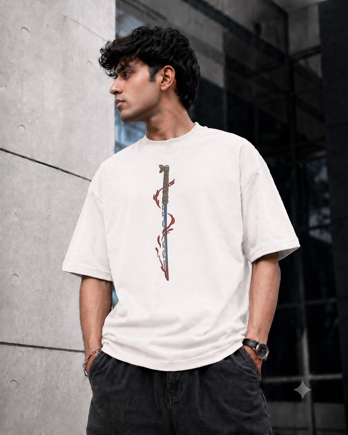 Hk Samurai Sward Embroidery Oversized T-shirt | Unisex
