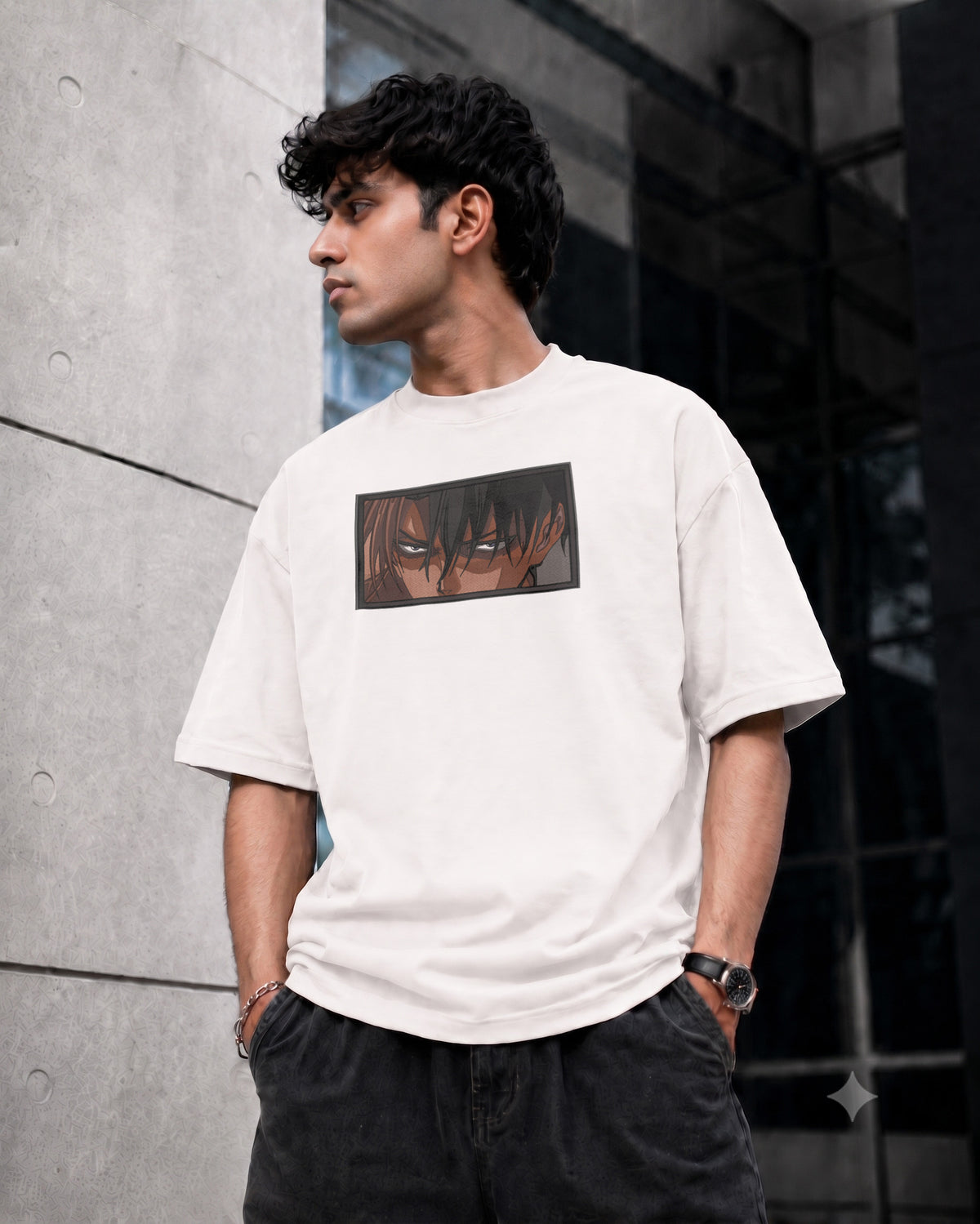Hk Samurai eye Embroidery Oversized T-shirt | Unisex T-shirts