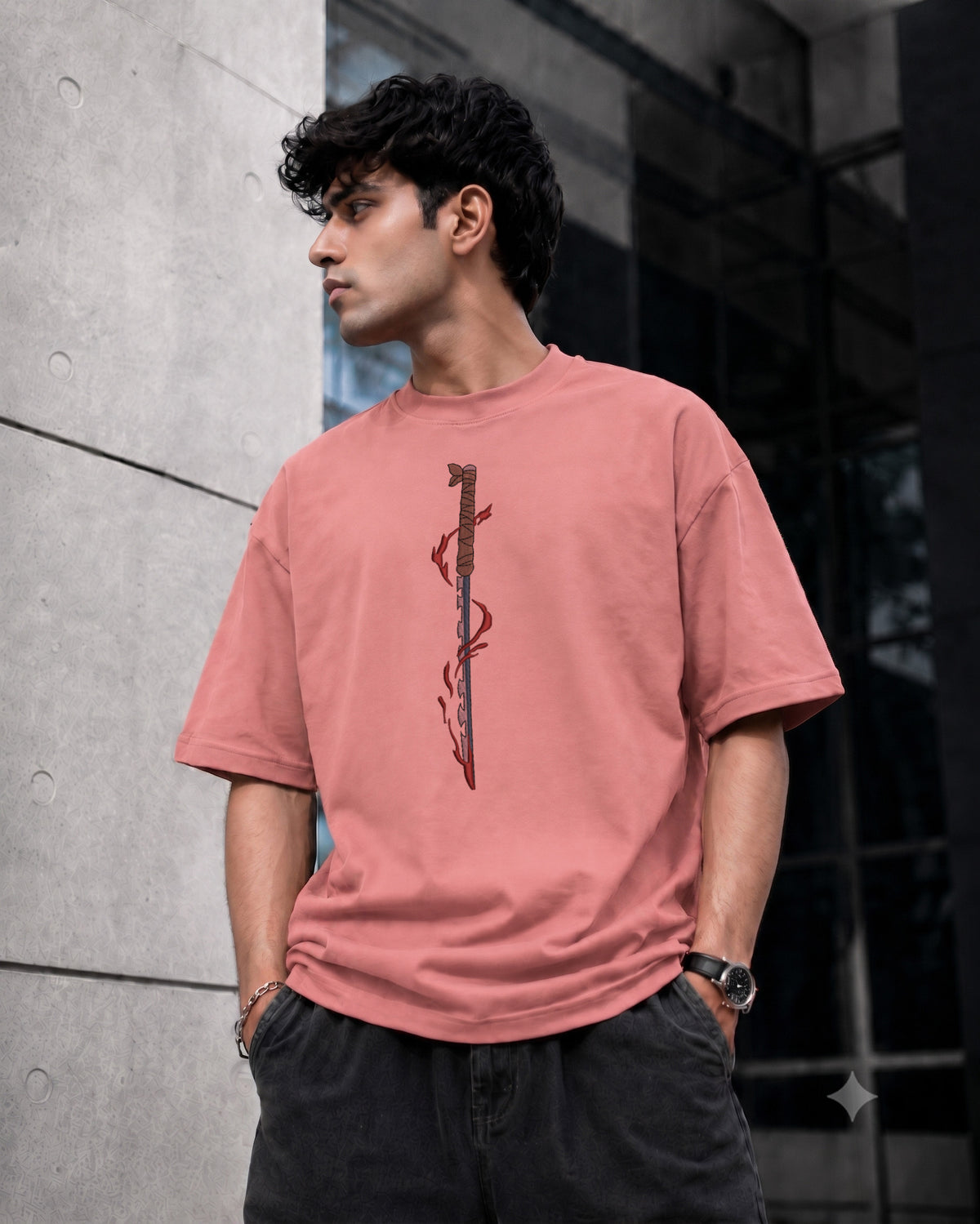 Hk Samurai Sward Embroidery Oversized T-shirt | Unisex