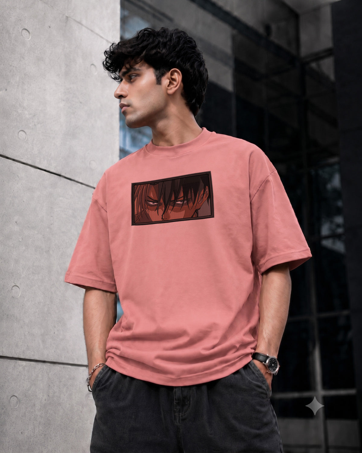 Hk Samurai eye Embroidery Oversized T-shirt | Unisex T-shirts