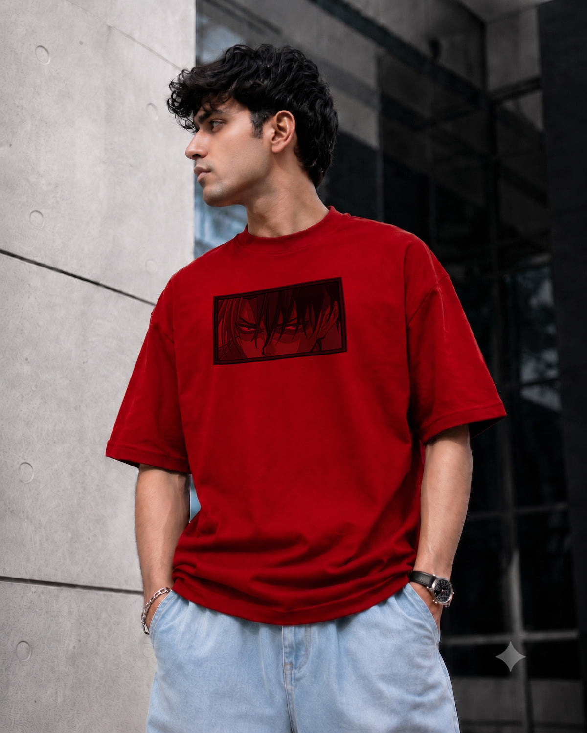 Hk Samurai eye Embroidery Oversized T-shirt | Unisex T-shirts