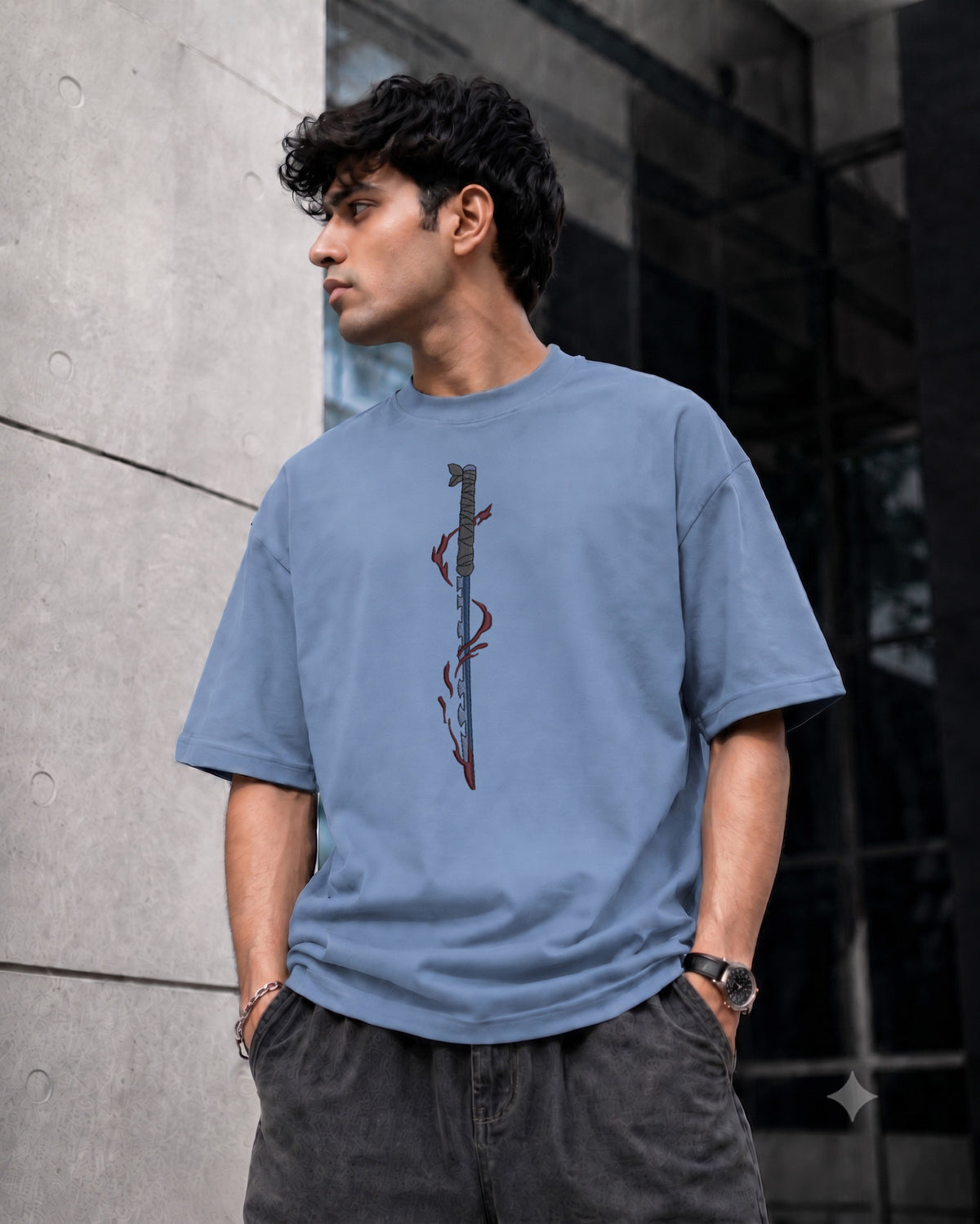 Hk Samurai Sward Embroidery Oversized T-shirt | Unisex