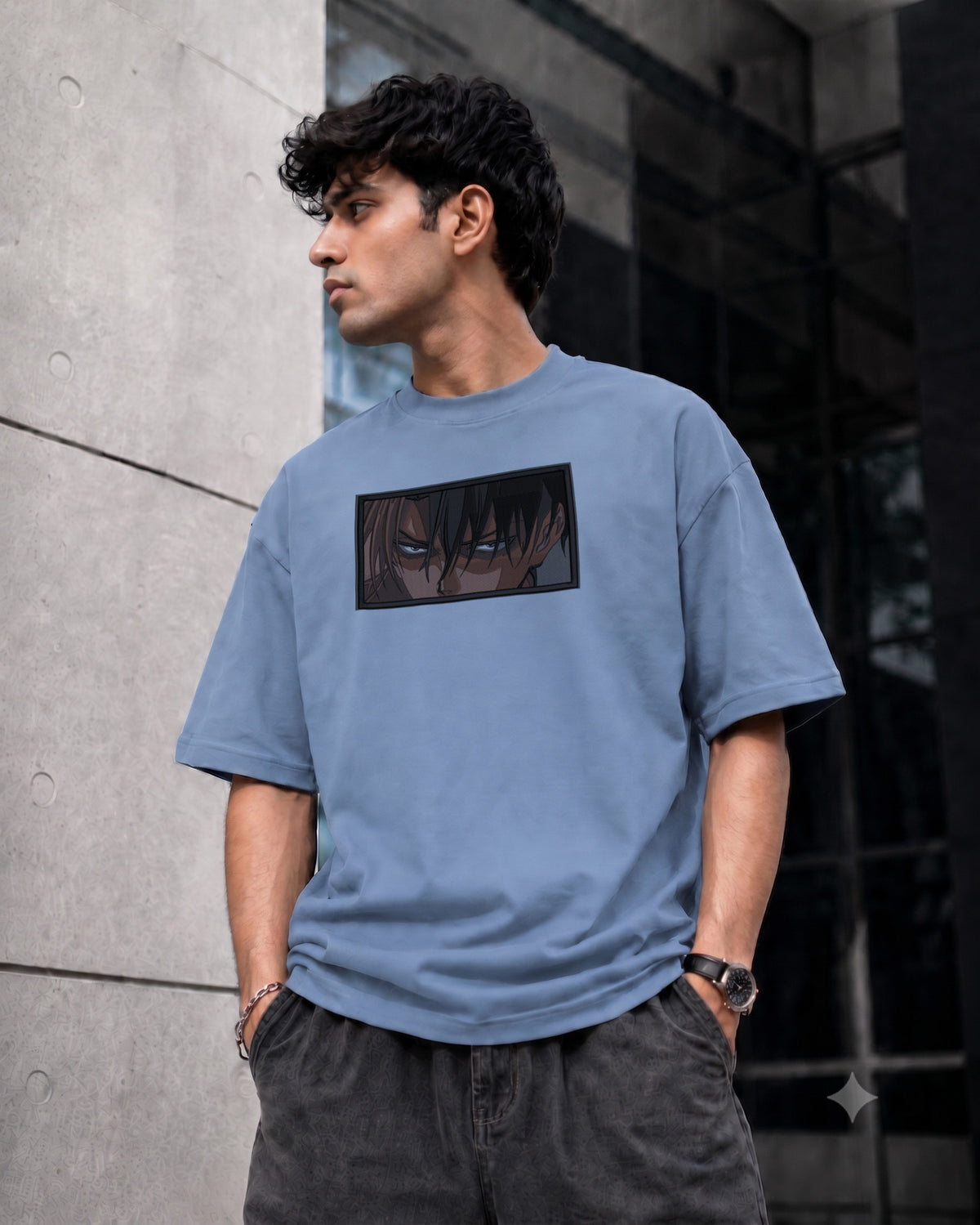 Hk Samurai eye Embroidery Oversized T-shirt | Unisex T-shirts