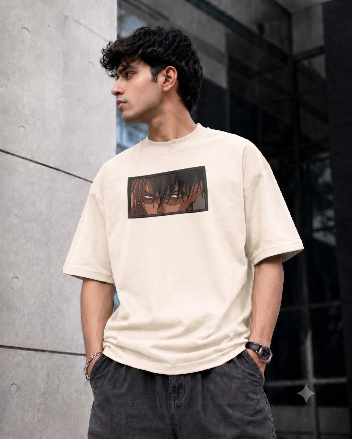 Hk Samurai eye Embroidery Oversized T-shirt | Unisex T-shirts