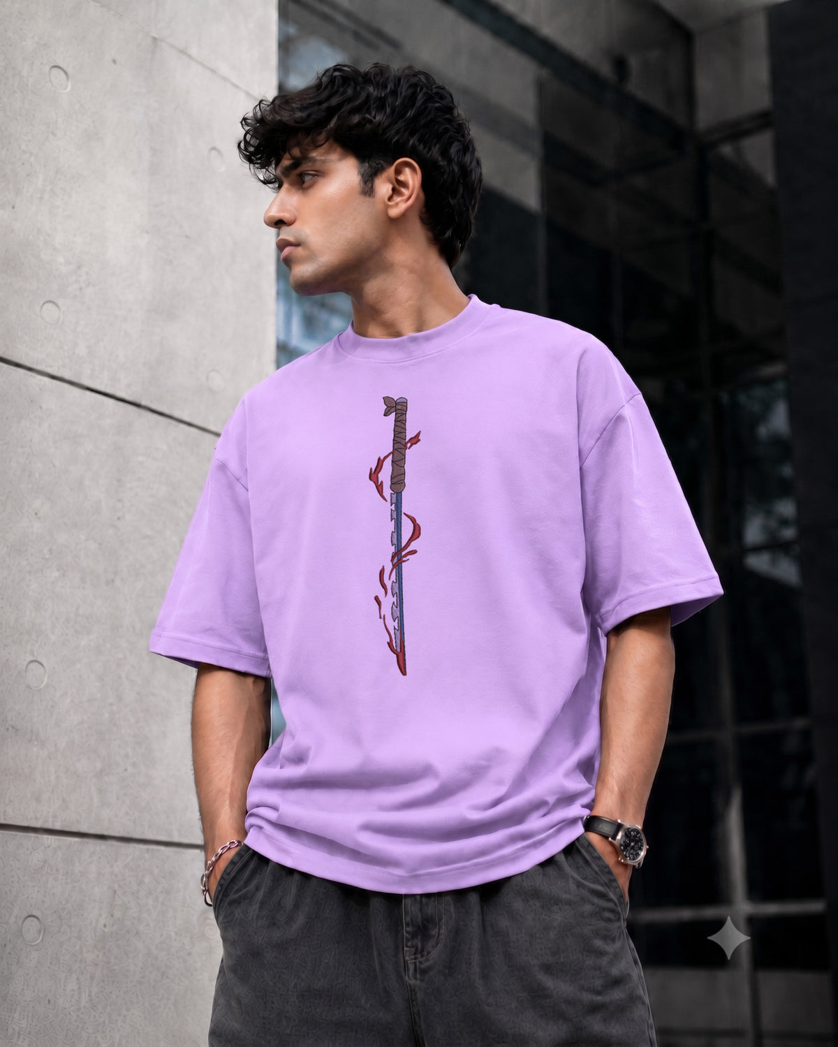 Hk Samurai Sward Embroidery Oversized T-shirt | Unisex