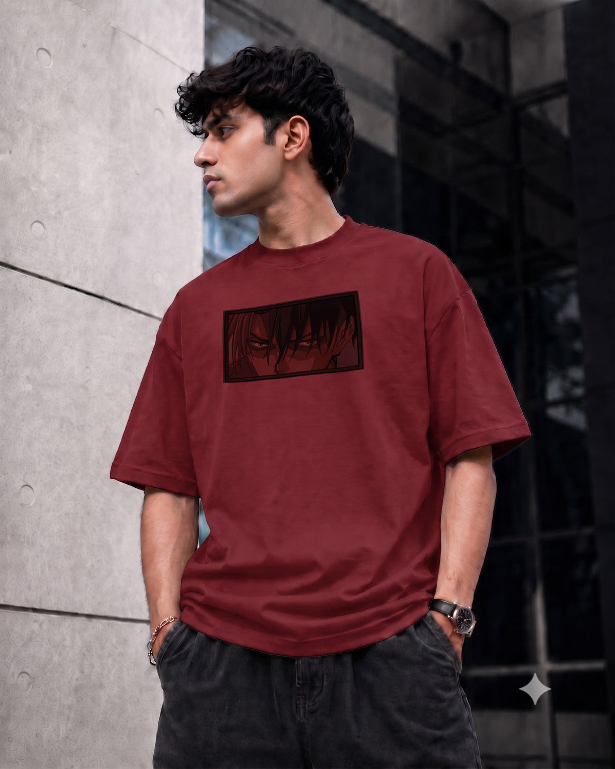 Hk Samurai eye Embroidery Oversized T-shirt | Unisex T-shirts