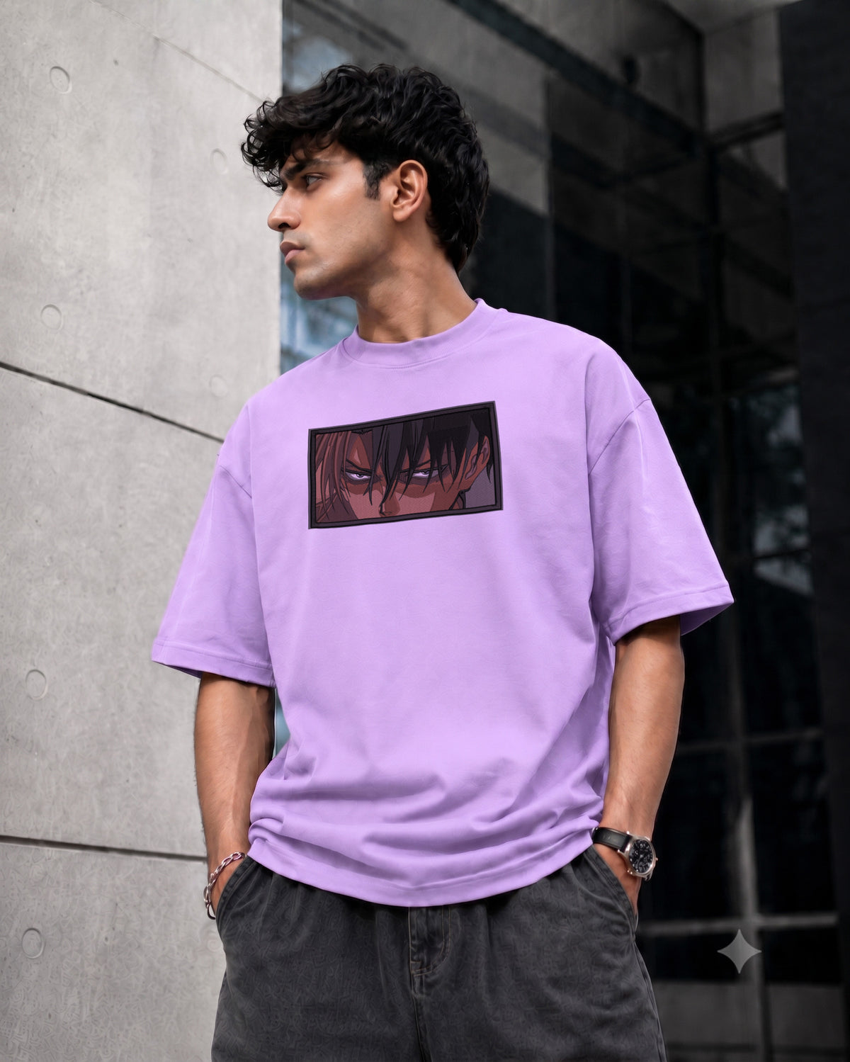 Hk Samurai eye Embroidery Oversized T-shirt | Unisex T-shirts