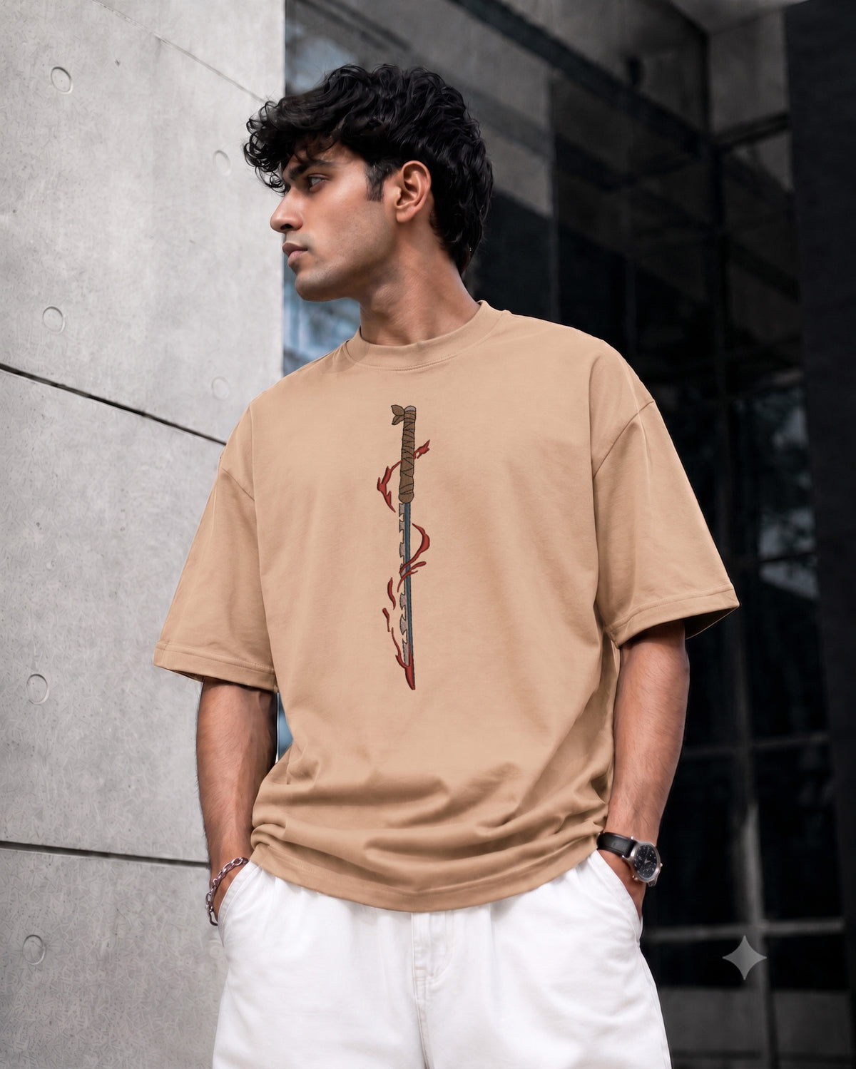 Hk Samurai Sward Embroidery Oversized T-shirt | Unisex
