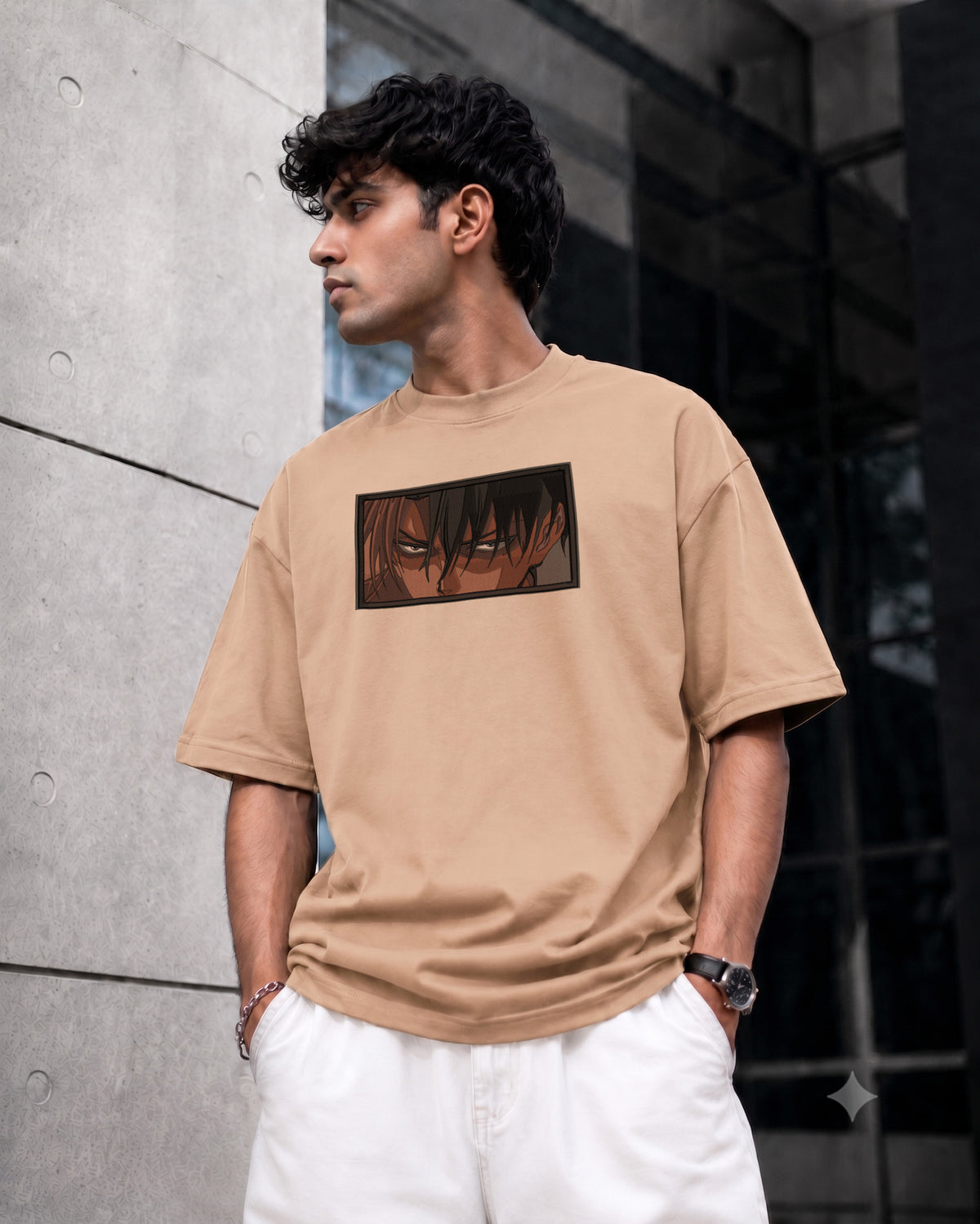 Hk Samurai eye Embroidery Oversized T-shirt | Unisex T-shirts