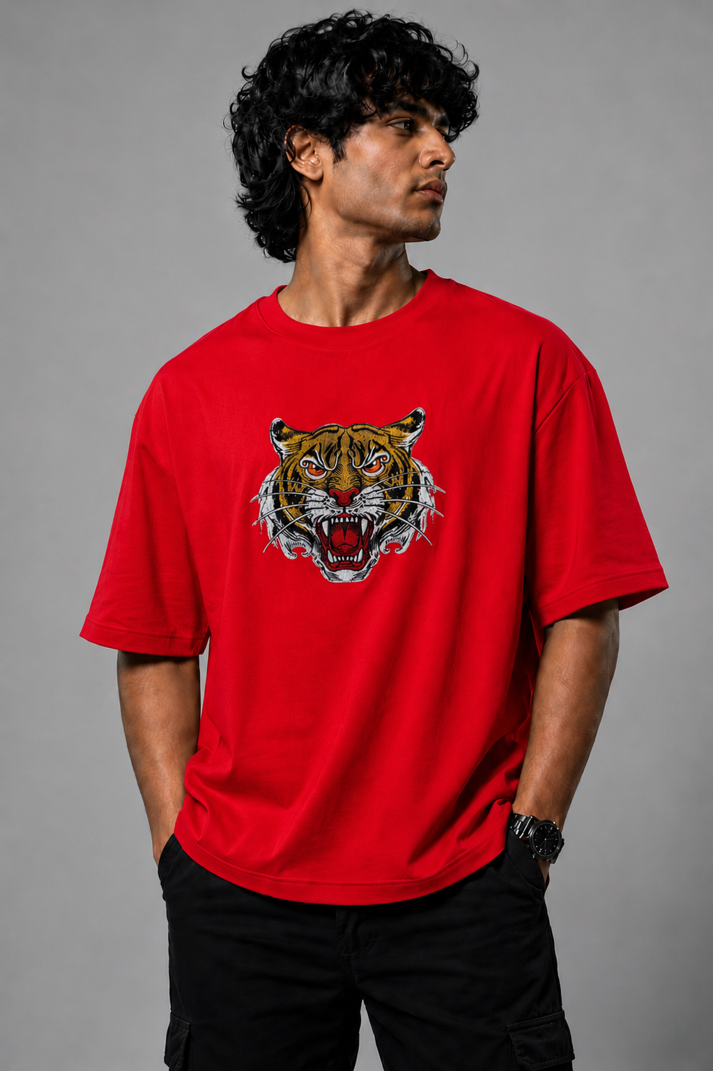 Hk Trending Tiger Face Embroidery Oversized T-shirt | Unisex T-shirt